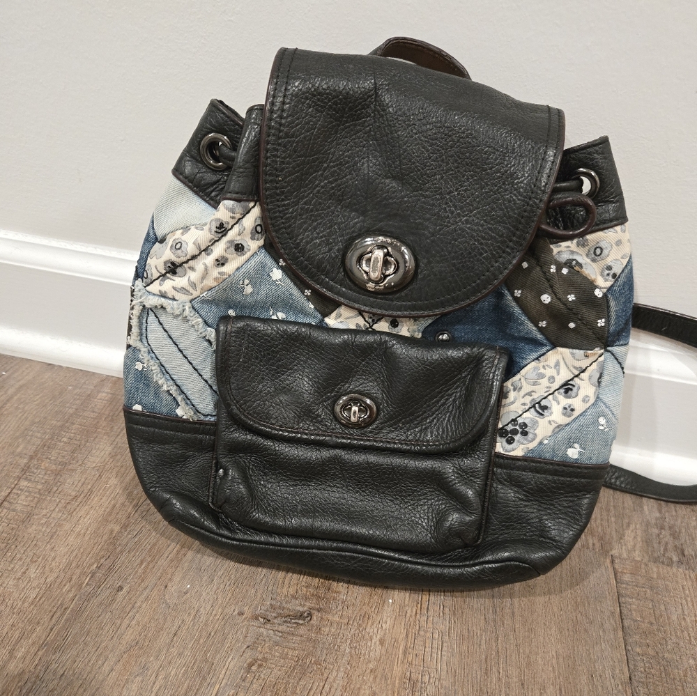 Coach Black and Blue Patchwork Backpack